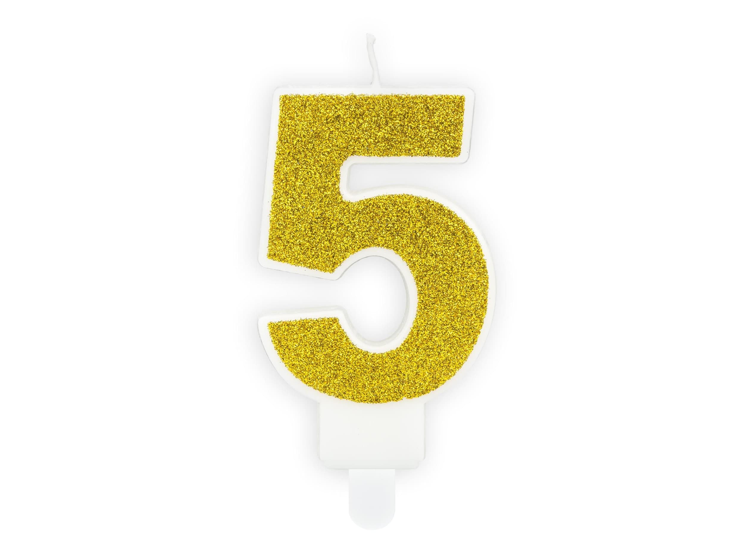 PartyDeco Svíčka, 7 cm, číslice 5, zlatá