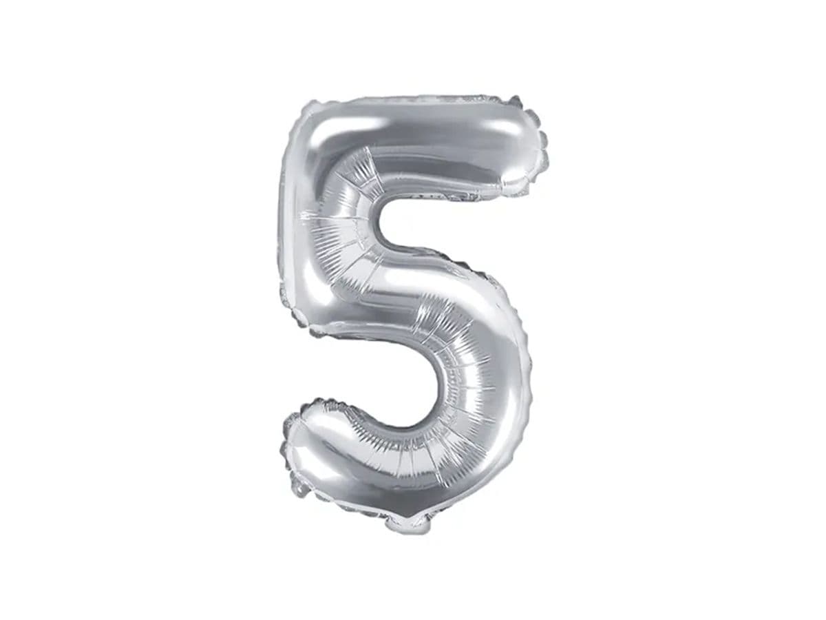PartyDeco Balónek, 35cm, fóliový, stříbrná,"5"