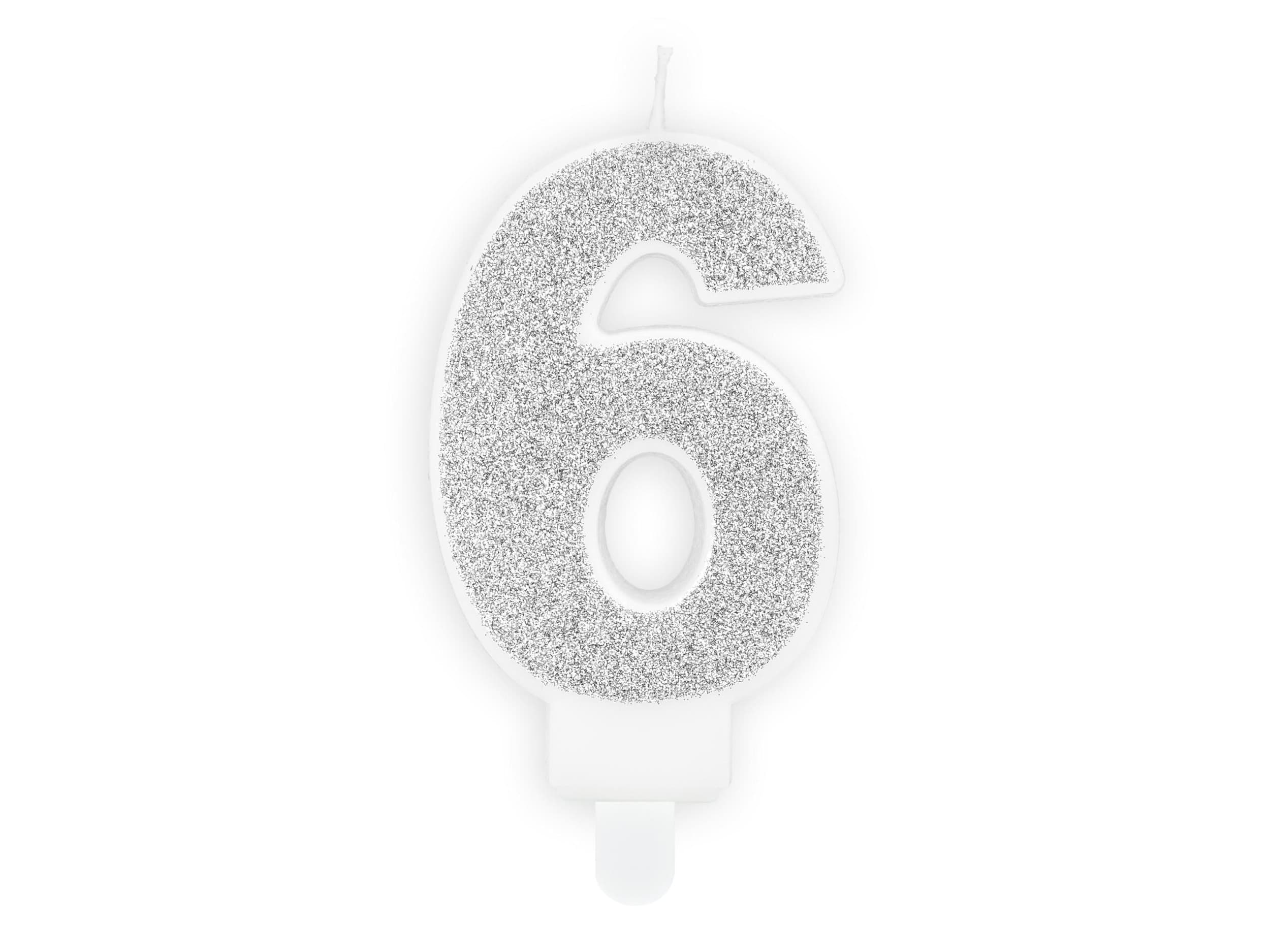 Svíčka, 7cm, číslice"6",stříbrná