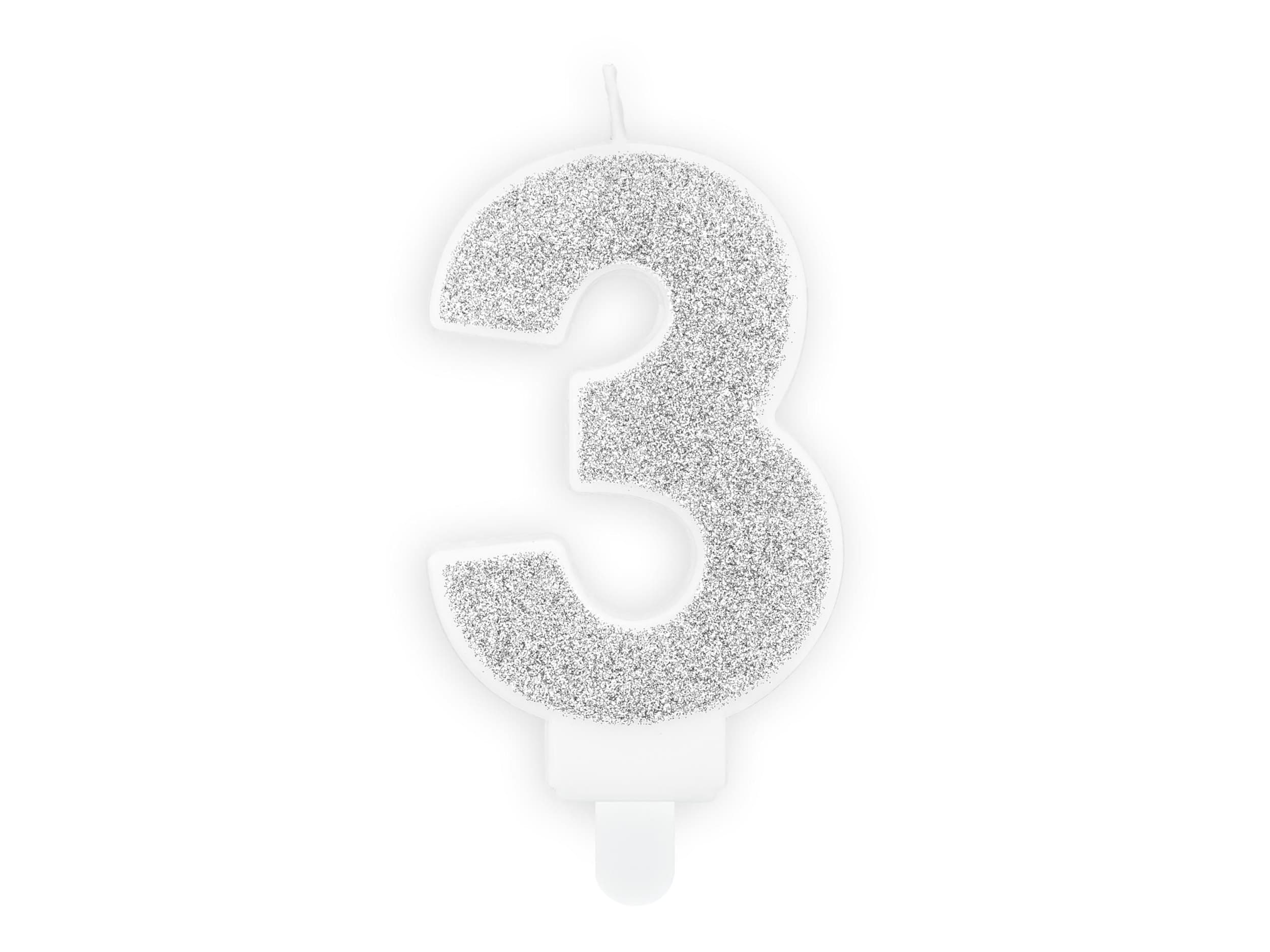 Svíčka, 7cm, číslice"3",stříbrná