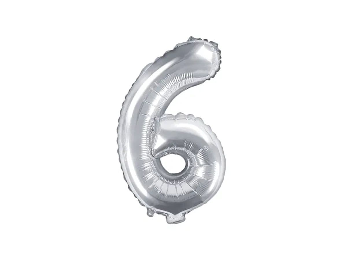 PartyDeco Balónek, 35cm, fóliový, stříbrná,"6"