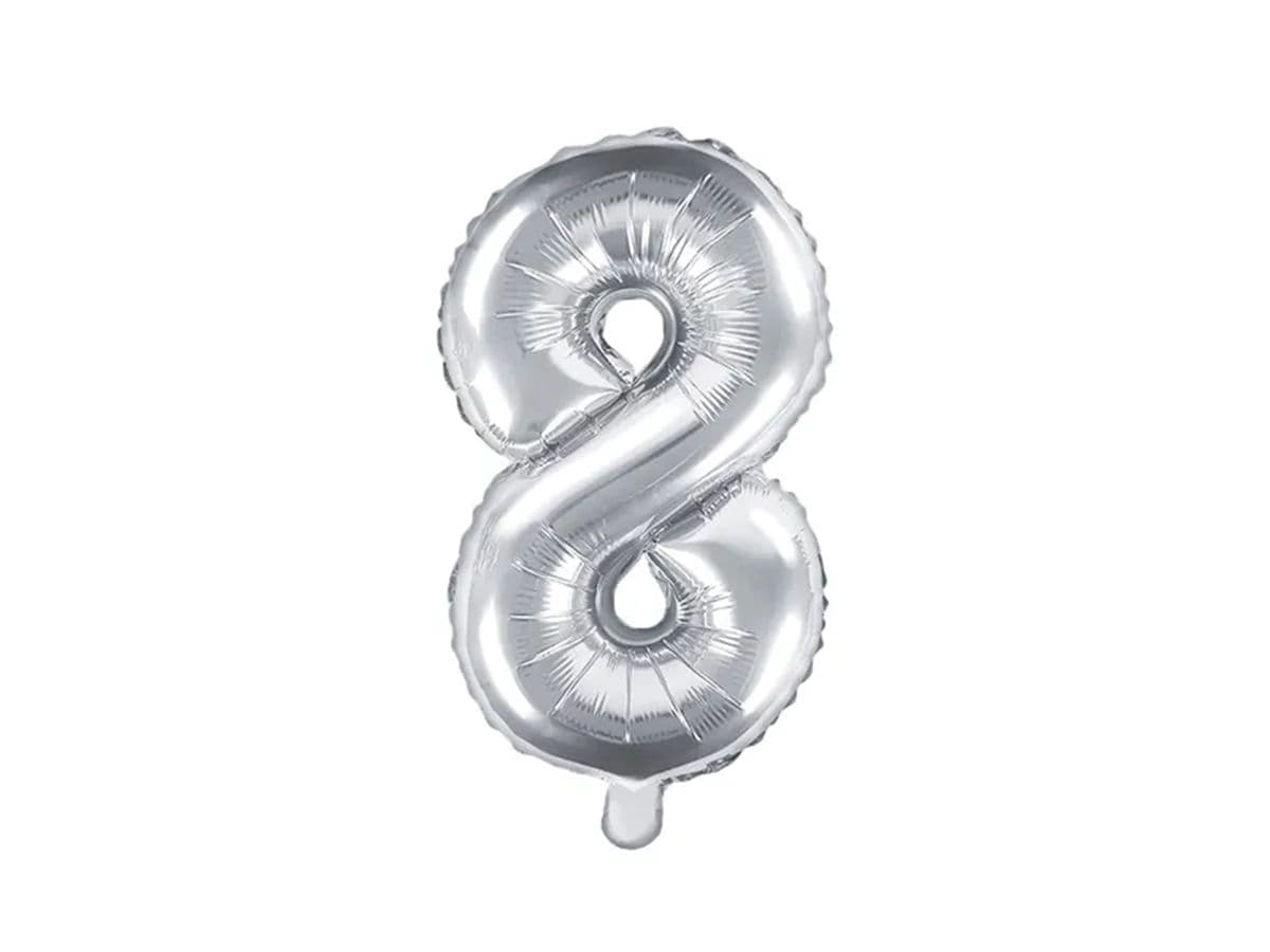 PartyDeco Balónek, 35cm, fóliový, stříbrná,"8"
