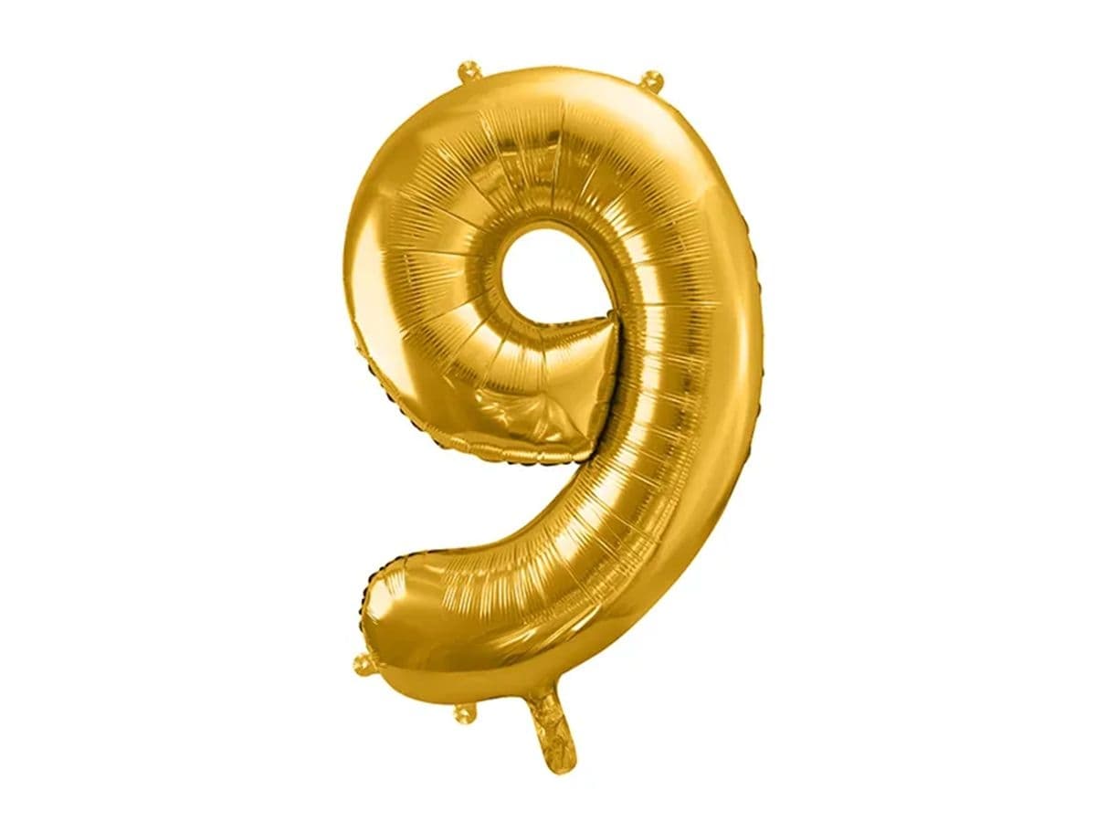 PartyDeco Balónek, 86cm, fóliový, zlatá,"9"