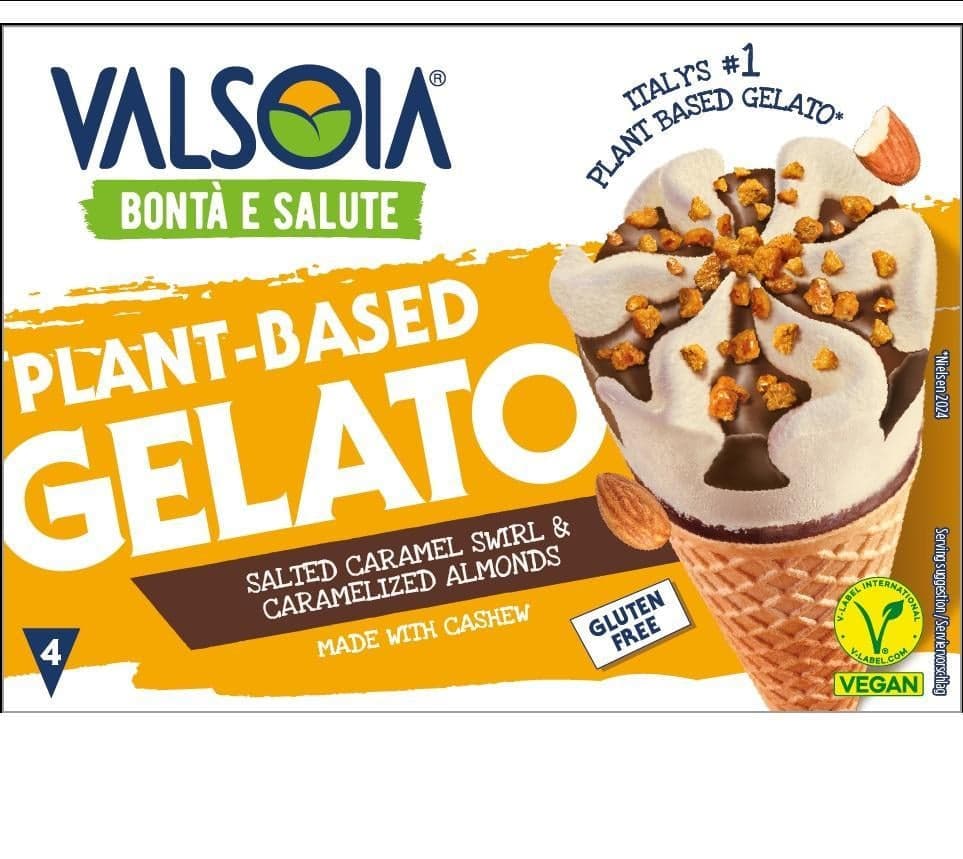 Valsoia Kešu a slaný karamel  zmrzlinové kornouty multipack (4×120 ml)