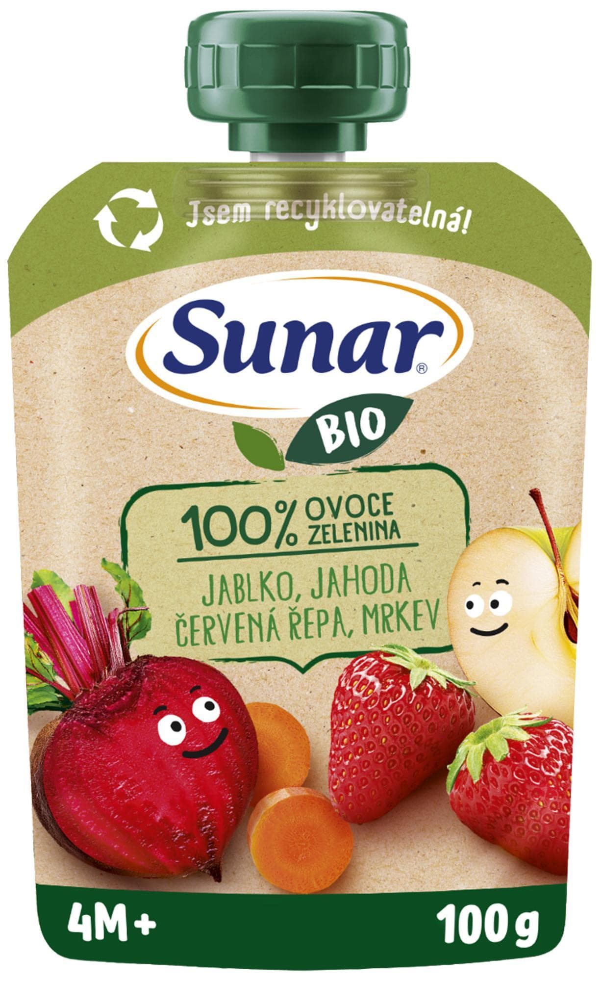 Sunar BIO Ovocno-zeleninová kapsička jablko, jahoda, červená řepa, mrkev