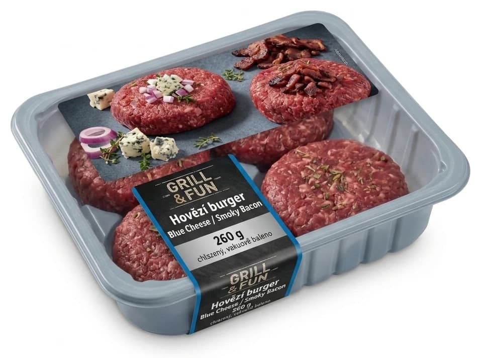 GRILL&FUN Hovězí burger Blue Cheese / Smoky Bacon 260g