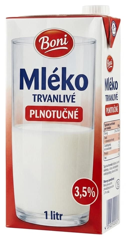 Trvanlivé mléko Boni plnotučné 3,5% tuku