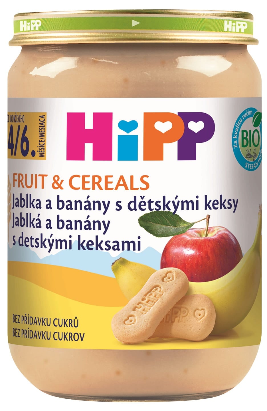 HiPP BIO Ovocná kaše jablka a banány s dětskými keksy