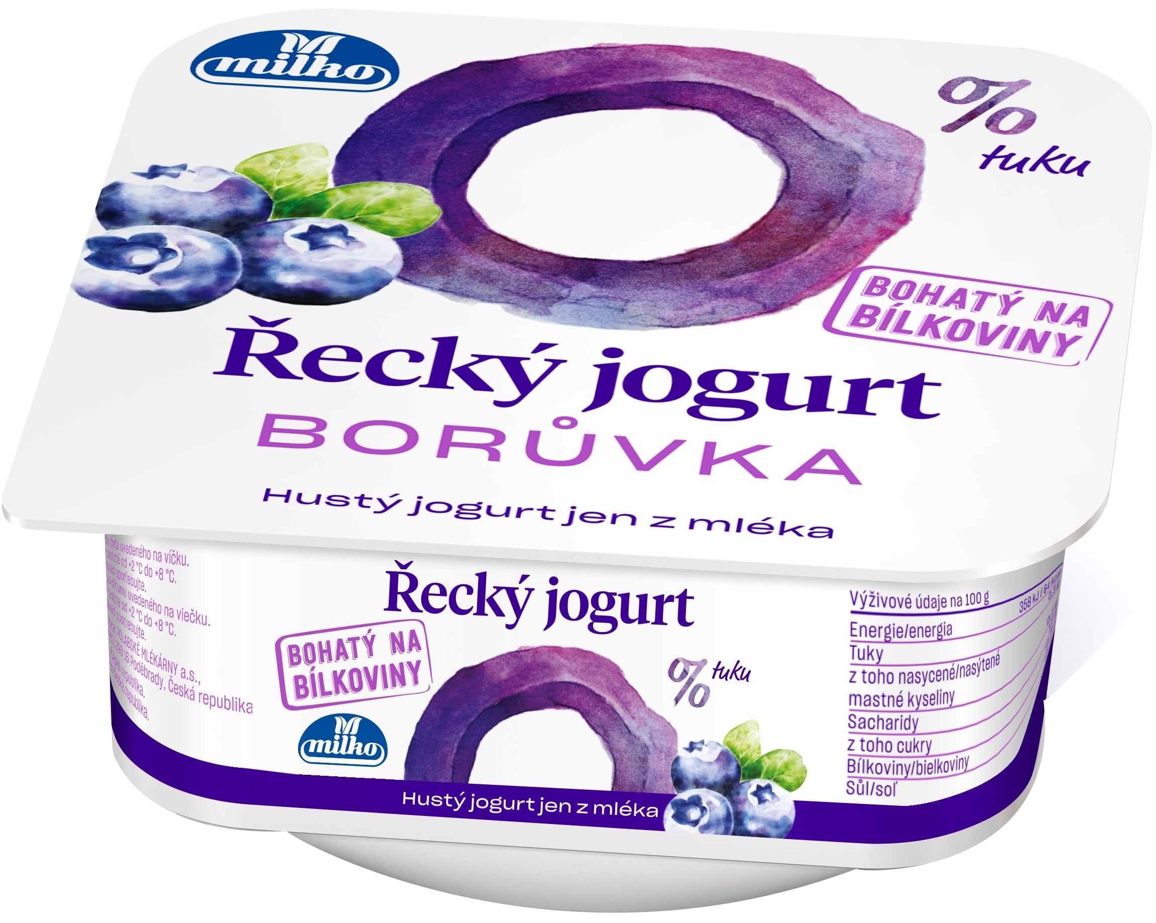 Milko Řecký jogurt 0 % borůvka