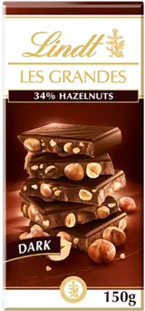 Lindt Čokoláda Les Grandes Hořká s celými lískovými jádry