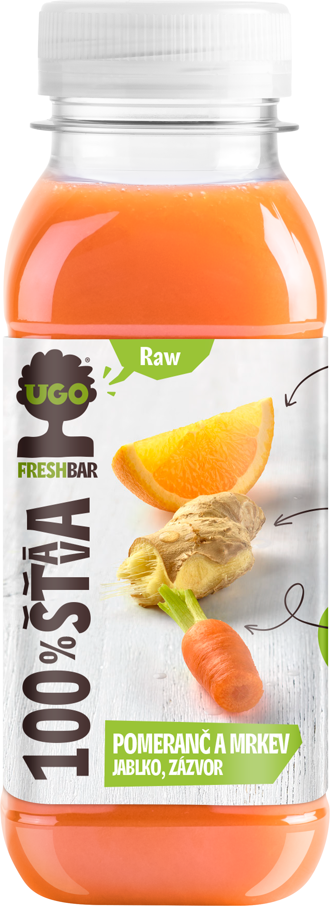 UGO RAW pomeranč, mrkev, jablko a zázvor