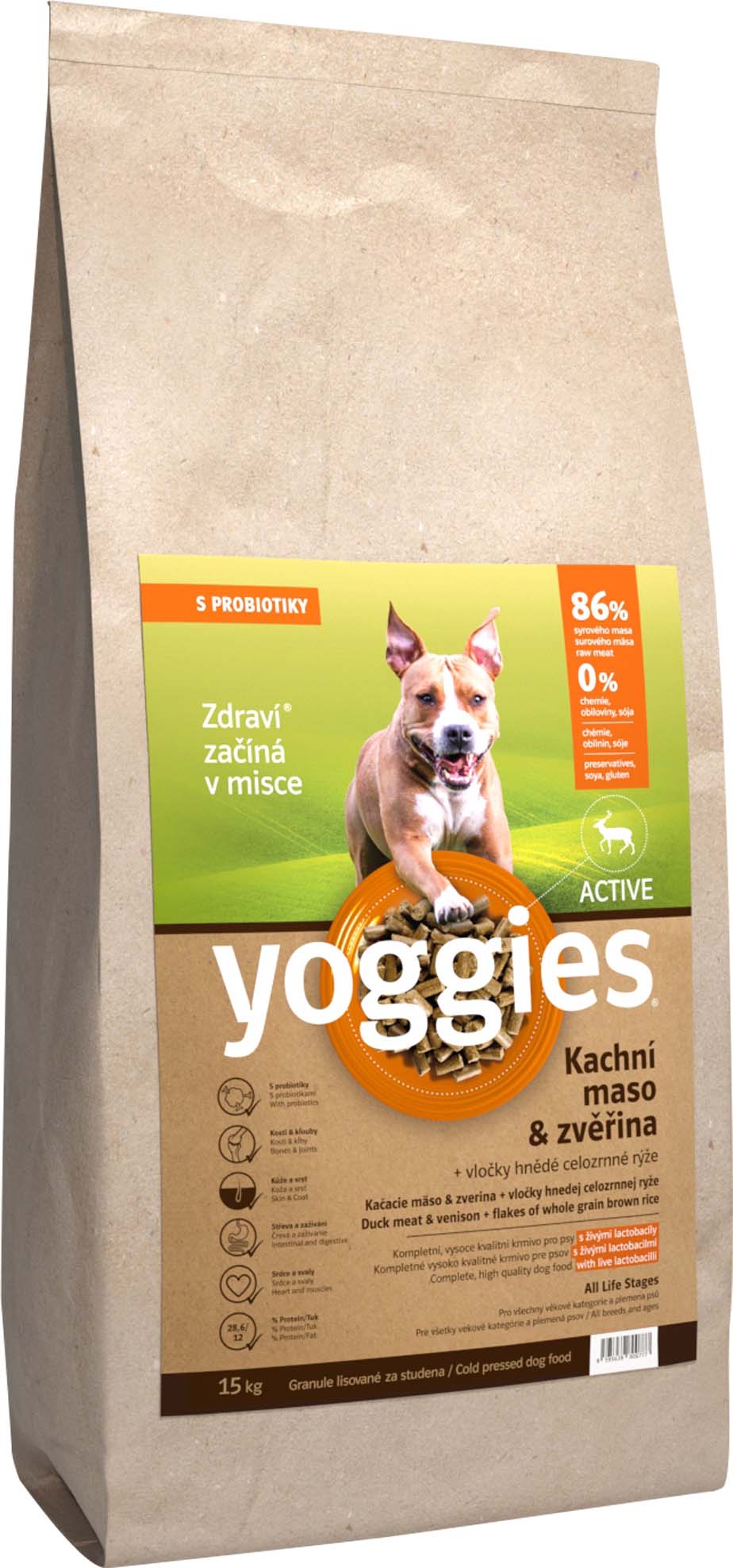 Yoggies Active Kachní maso a zvěřina – granule s laktobacily pro psy