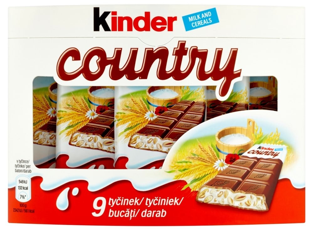 Kinder Country Mléčná čokoláda s mléčnou náplní a obilovinami (9x23,5g)