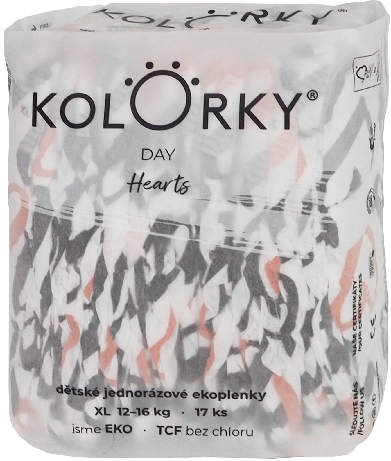 Kolorky EKO Jednorázové plenky day XL srdce  (12–16 kg) 17 ks