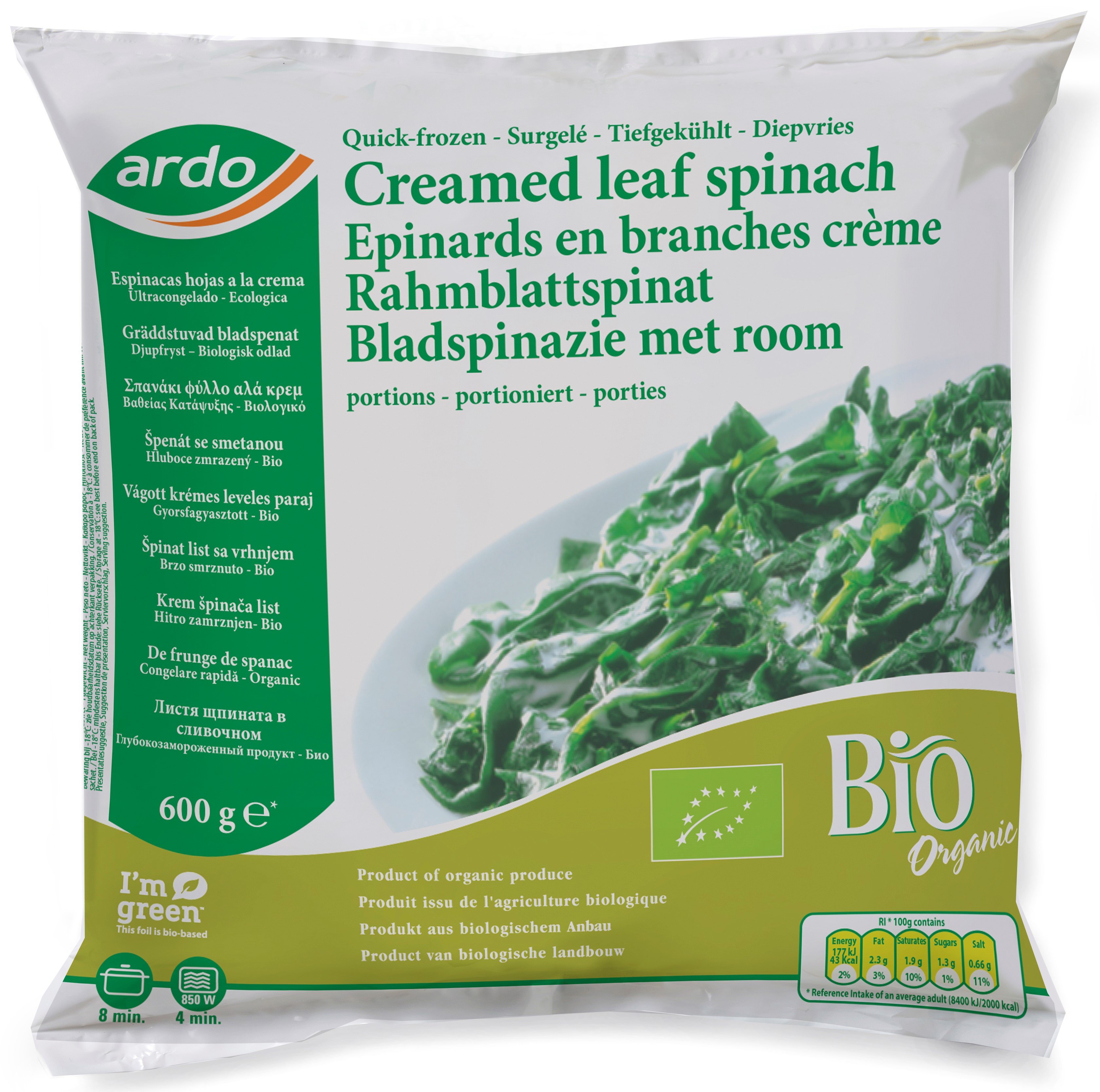 Ardo BIO Listový špenát se smetanou
