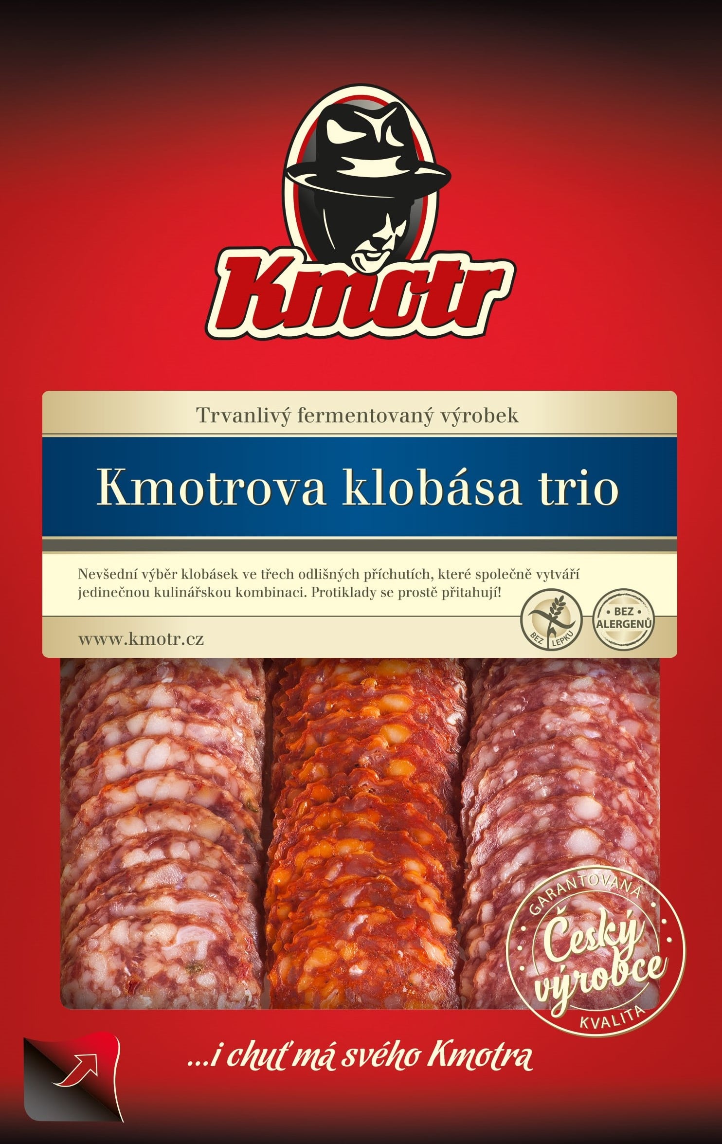 Kmotr Kmotrova klobása trio krájená
