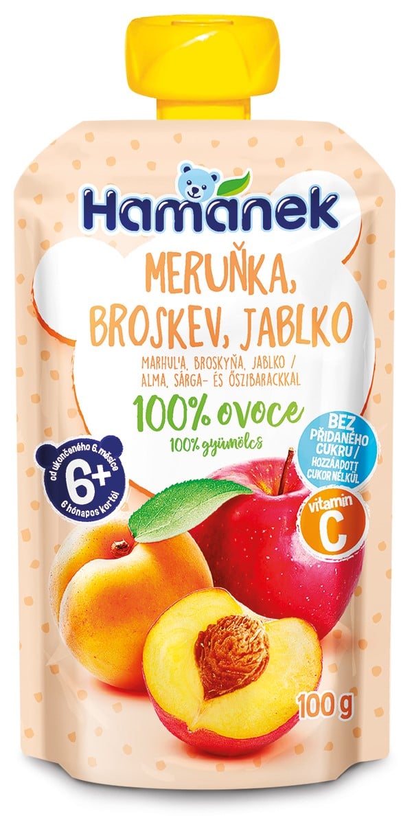 Hamánek Ovocná kapsička meruňka, broskev a jablko