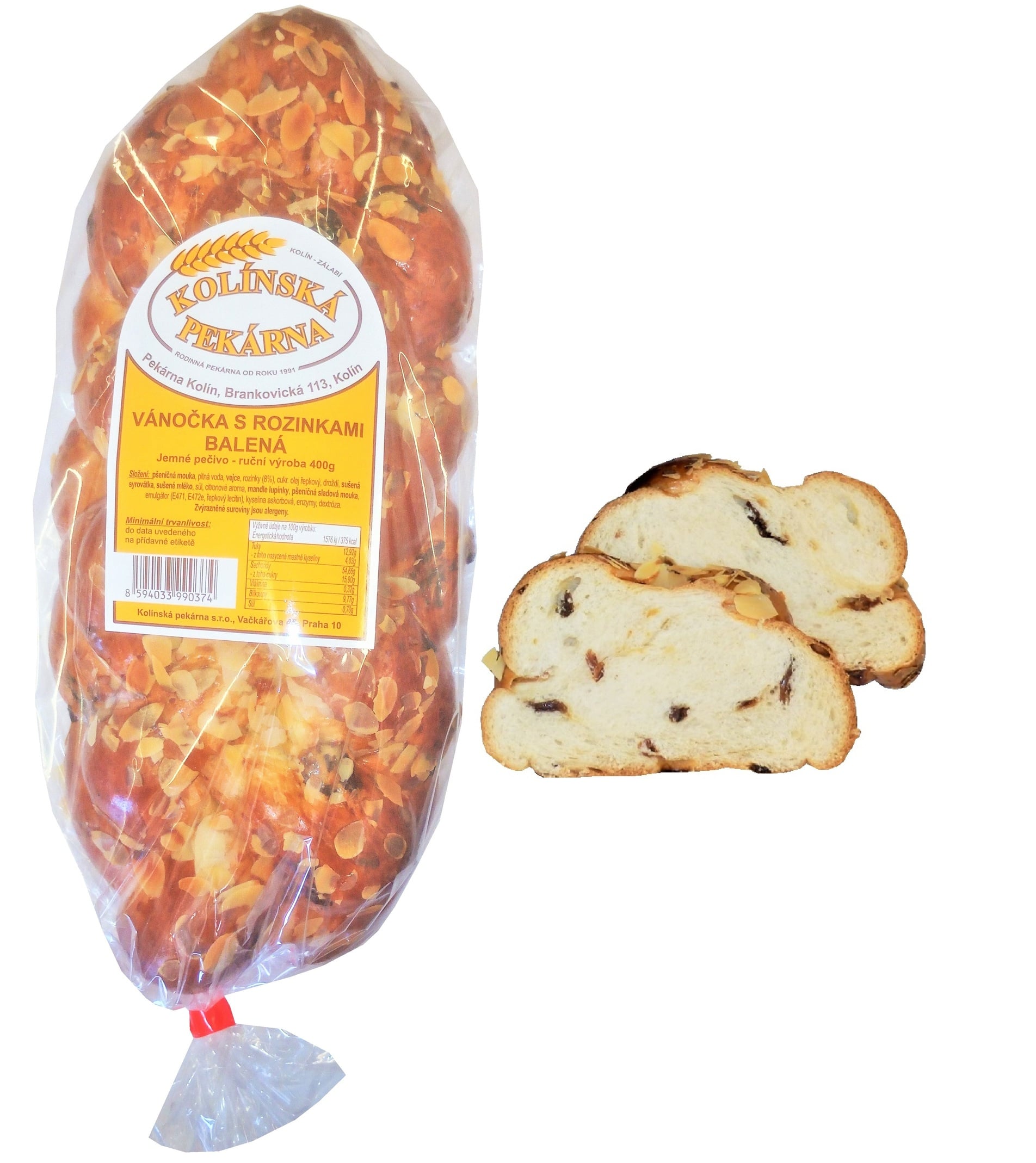 Kolínská pekárna Vánočka s rozinkami balená
