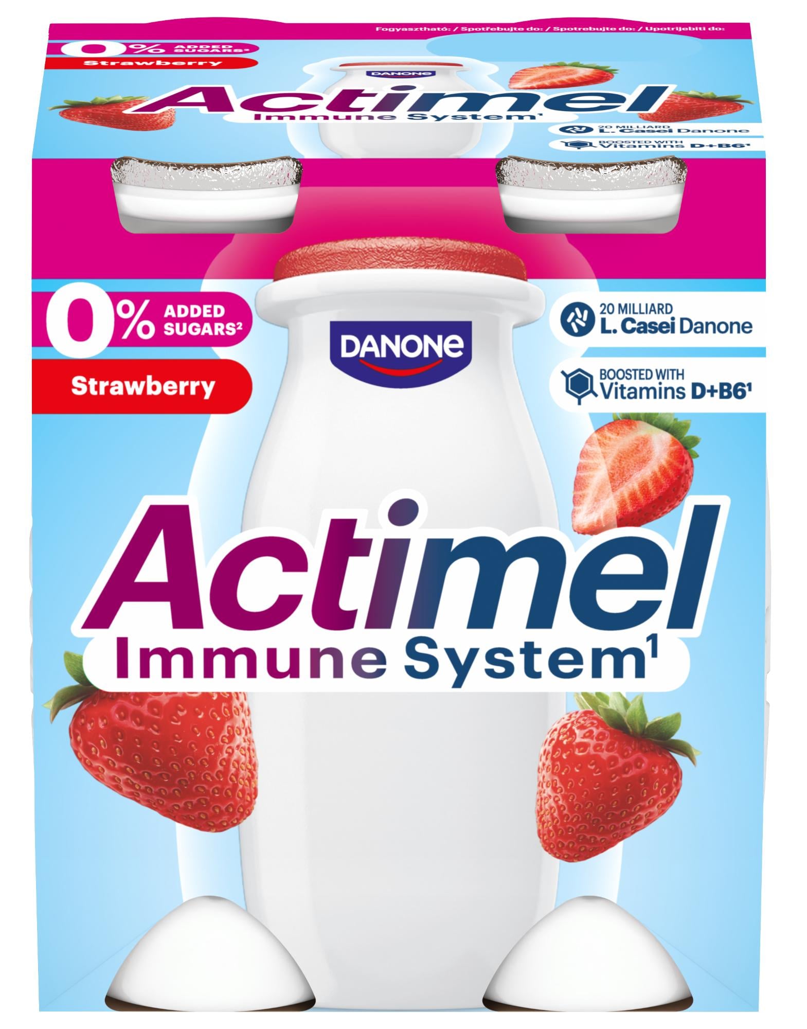 Actimel Probiotický nápoj bez přidaného cukru jahoda 4×100 g