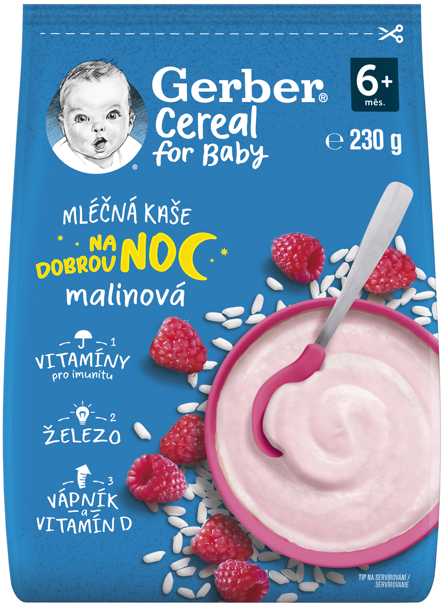 Gerber Cereal Mléčná kaše malinová Dobrou noc