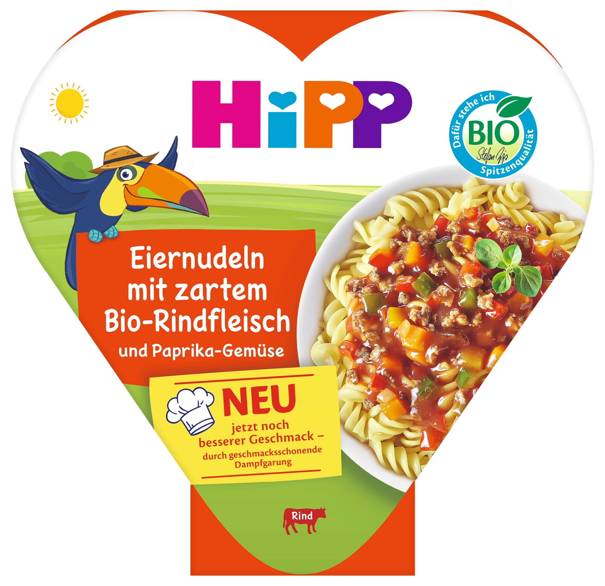 HiPP BIO Vaječné nudle se zeleninou a jemným hovězím masem
