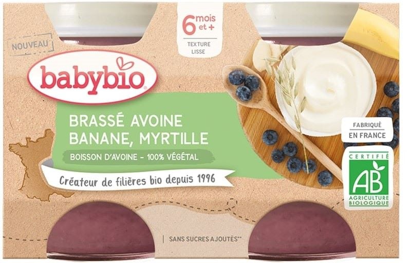 Babybio BIO Svačinka z ovesného mléka banán a borůvka (2×130 g)