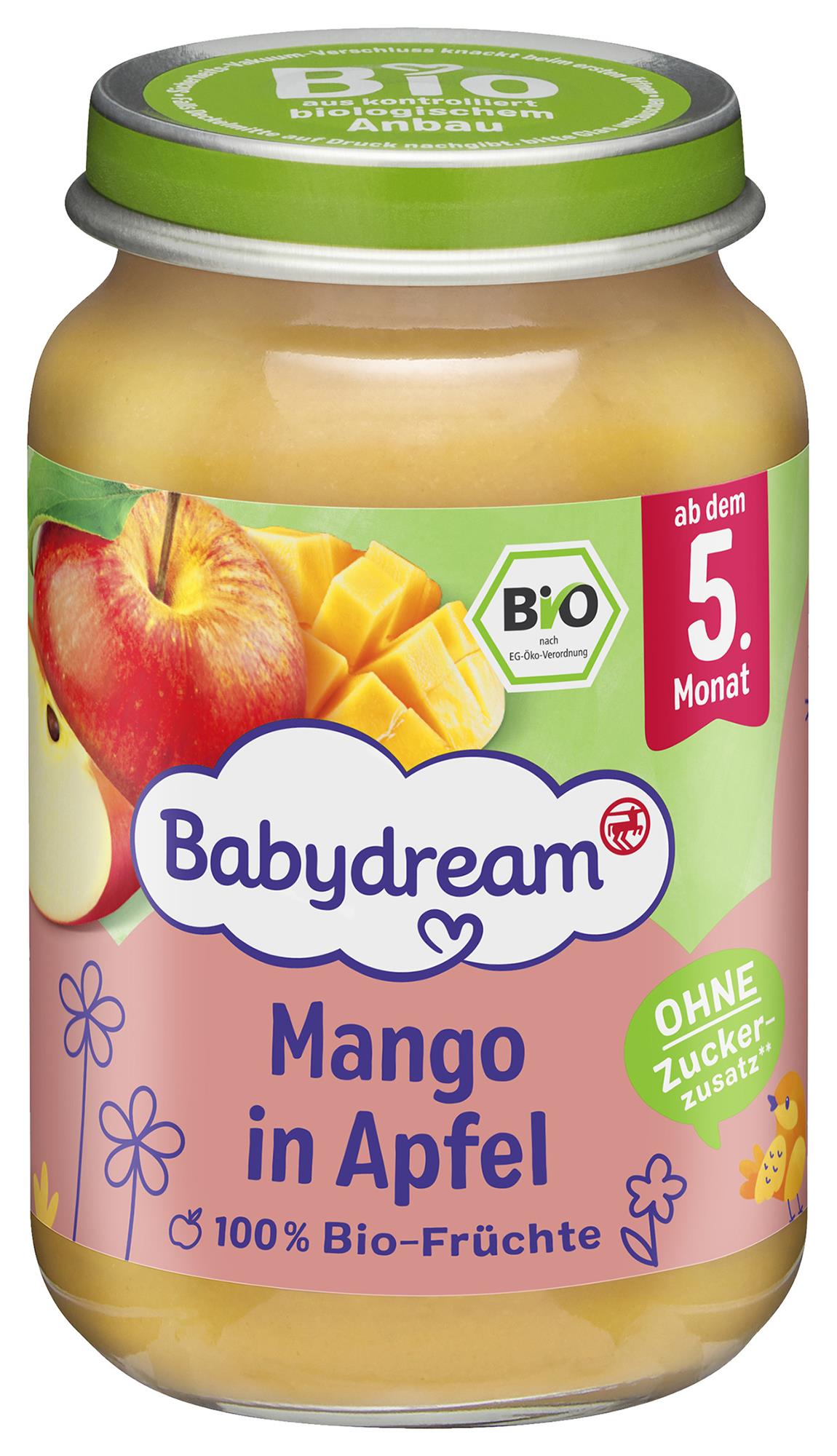 Babydream BIO Ovocné pyré jablko s mangem