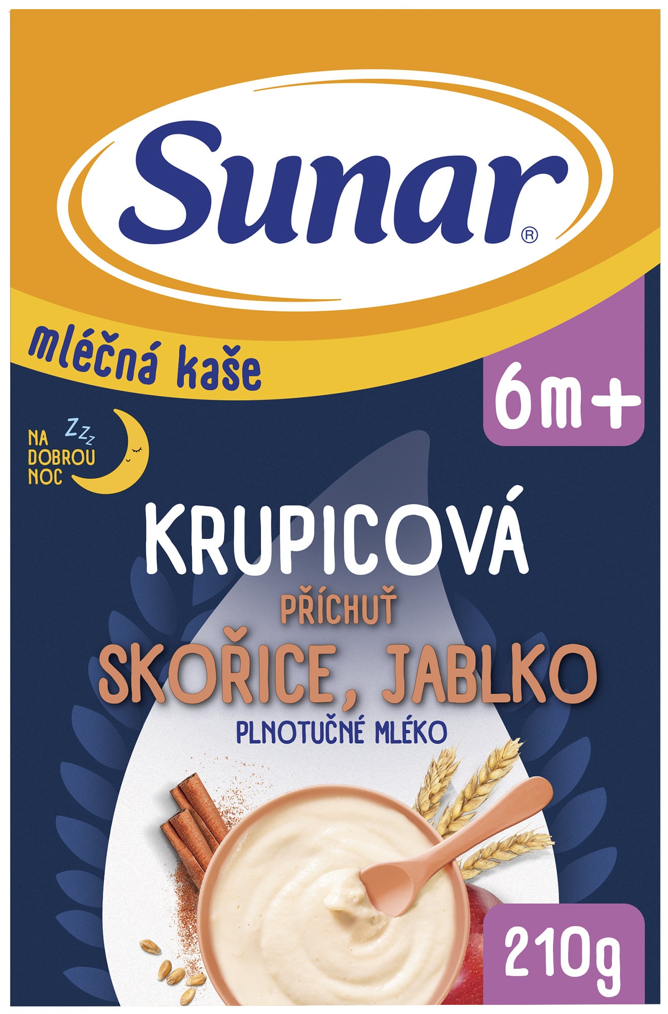 Sunar Mléčná krupicová kaše na dobrou noc skořice a jablko