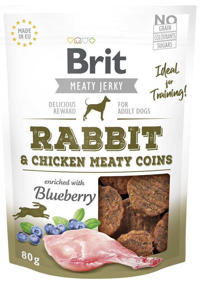 Brit Jerky masové penízky pro psy – králičí s kuřecím