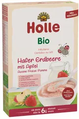 Holle BIO Mléčná kaše ovesná s jahodami a jablkem