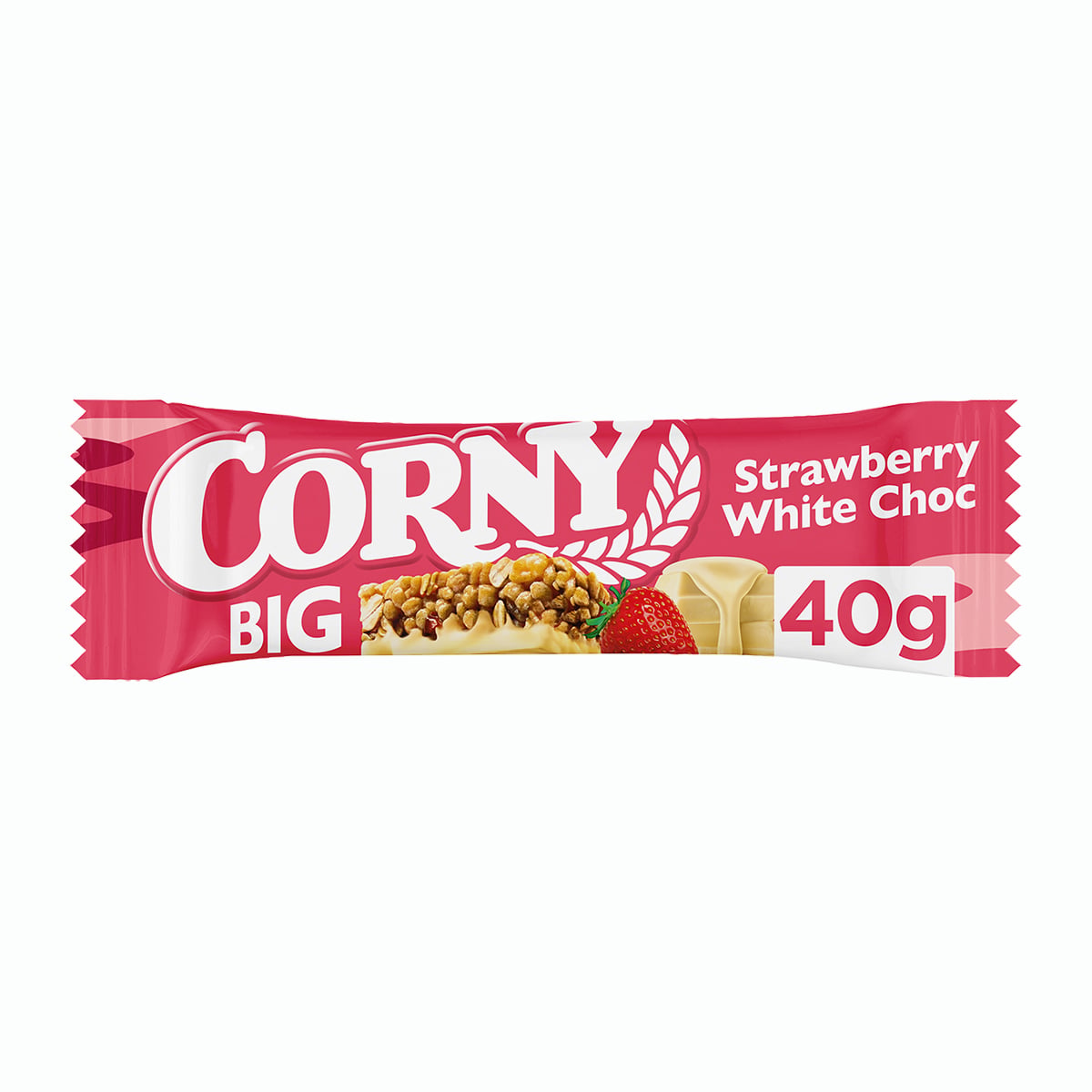 Corny BIG Cereální tyčinka s jahodami, polomáčená v bílé čokoládě