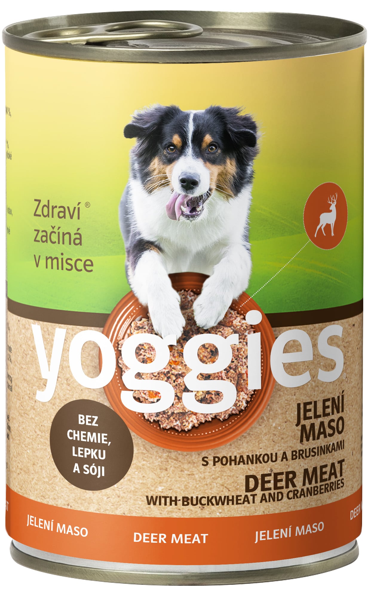 Yoggies Jelení konzerva s pohankou a brusinkami pro psy