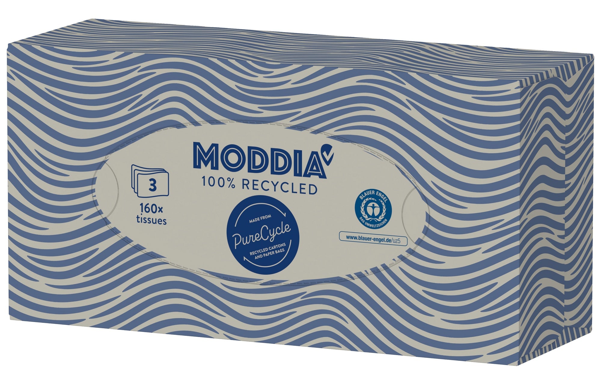 Moddia Papírové kapesníčky PureCycle 3vrstvé box