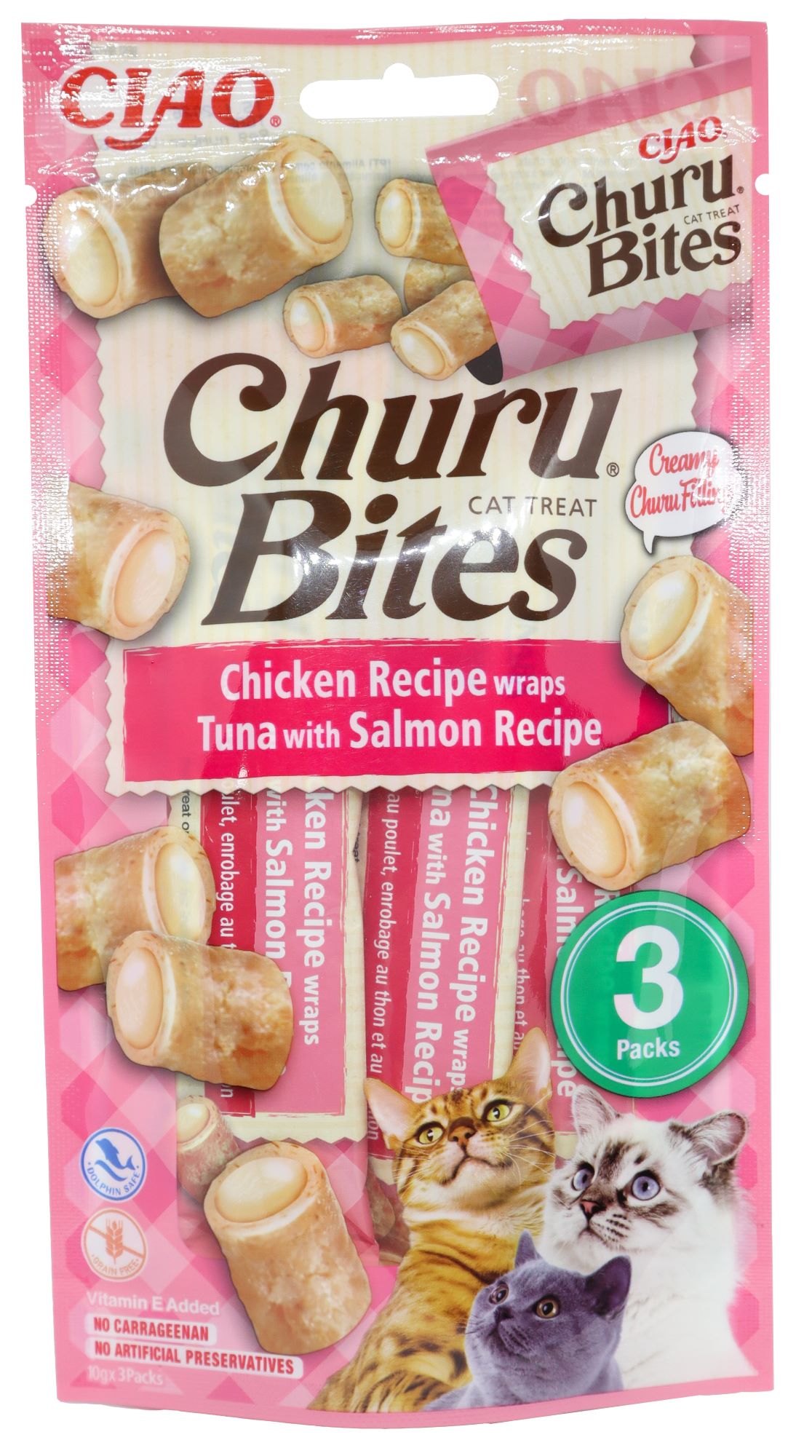 Inaba Churu Bites Cat Snack kuře, tuňák a losos 3×10 g