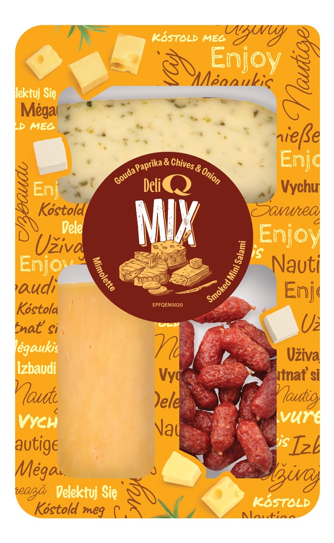 Deli Q Mix Gouda, mimolette a mini salami