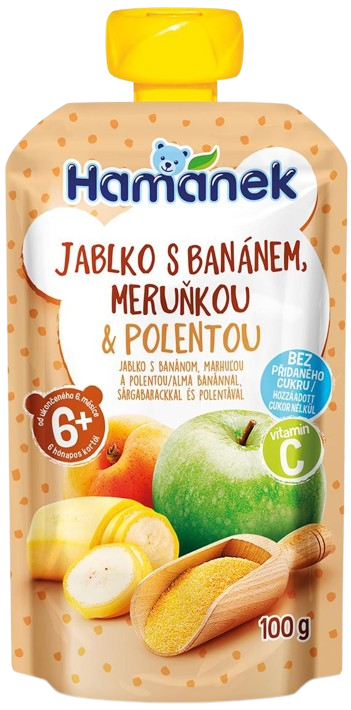 Hamánek Ovocná kapsička jablko, banán, meruňka a polenta