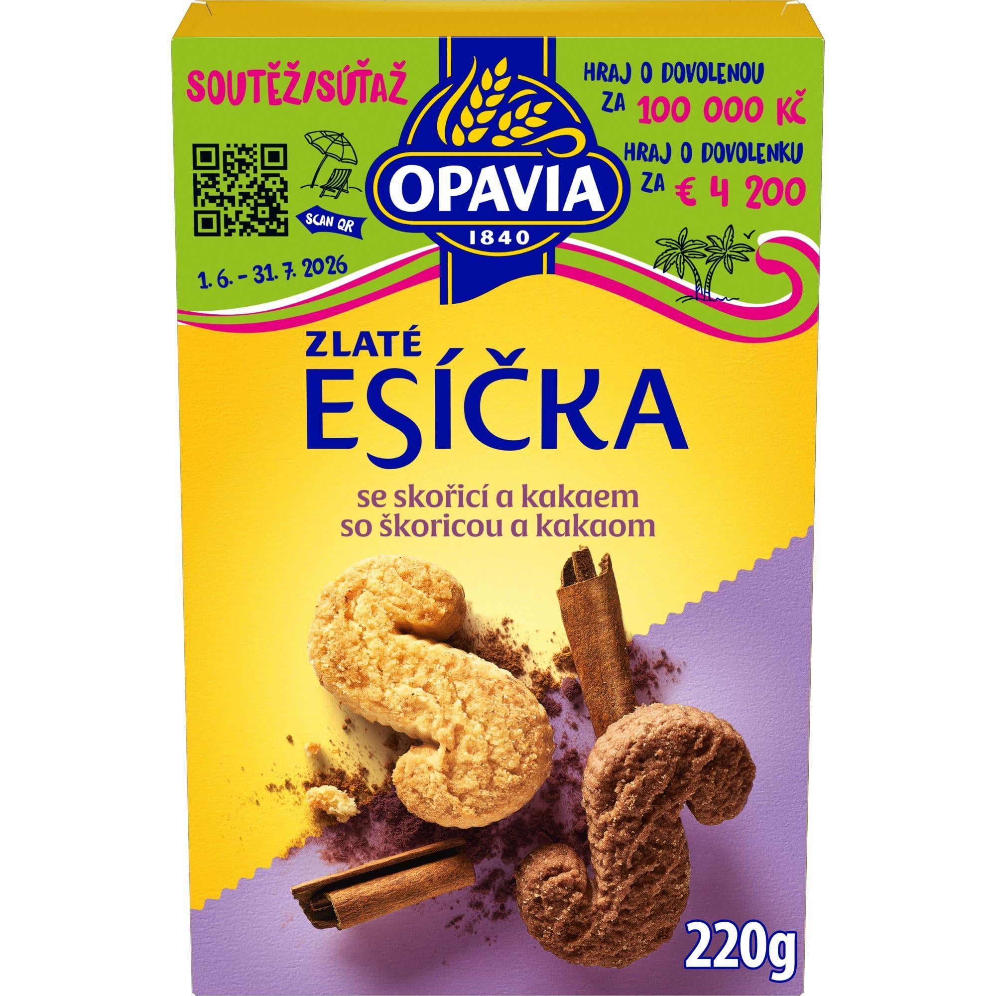 Opavia sušenky Zlaté Esíčka se skořicí a kakaem