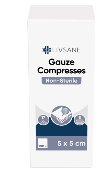LIVSANE Nesterilní gázové kompresy 5x5cm 100ks