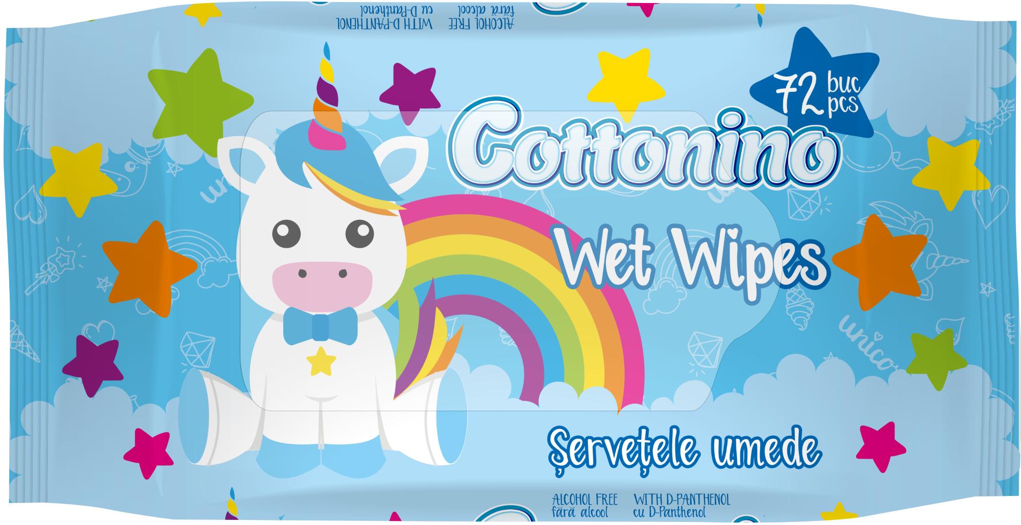 Cottonino Vlhčené ubrousky pro miminka s jednorožcem modré