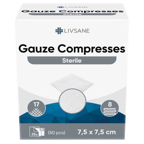 LIVSANE Sterilní gázové kompresy 7.5x7.5cm 25x2ks
