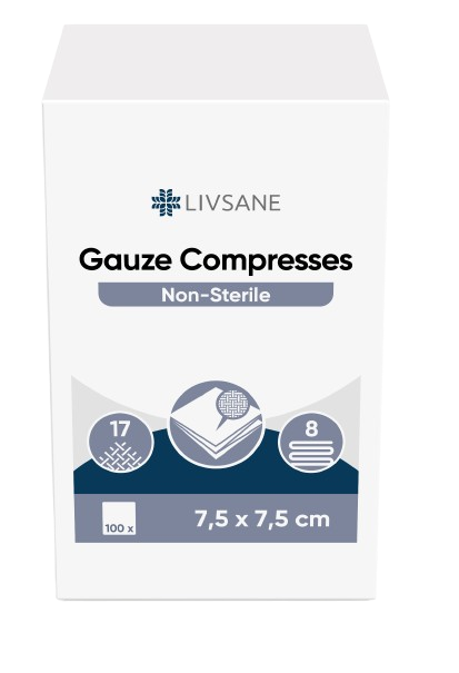 LIVSANE Nesterilní gázové kompresy 7.5x7.5cm 100ks