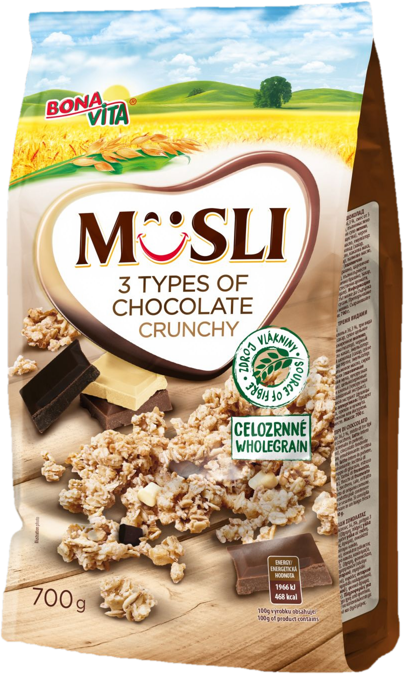 Bonavita Müsli 3 druhy čokolády zapékané a křupavé