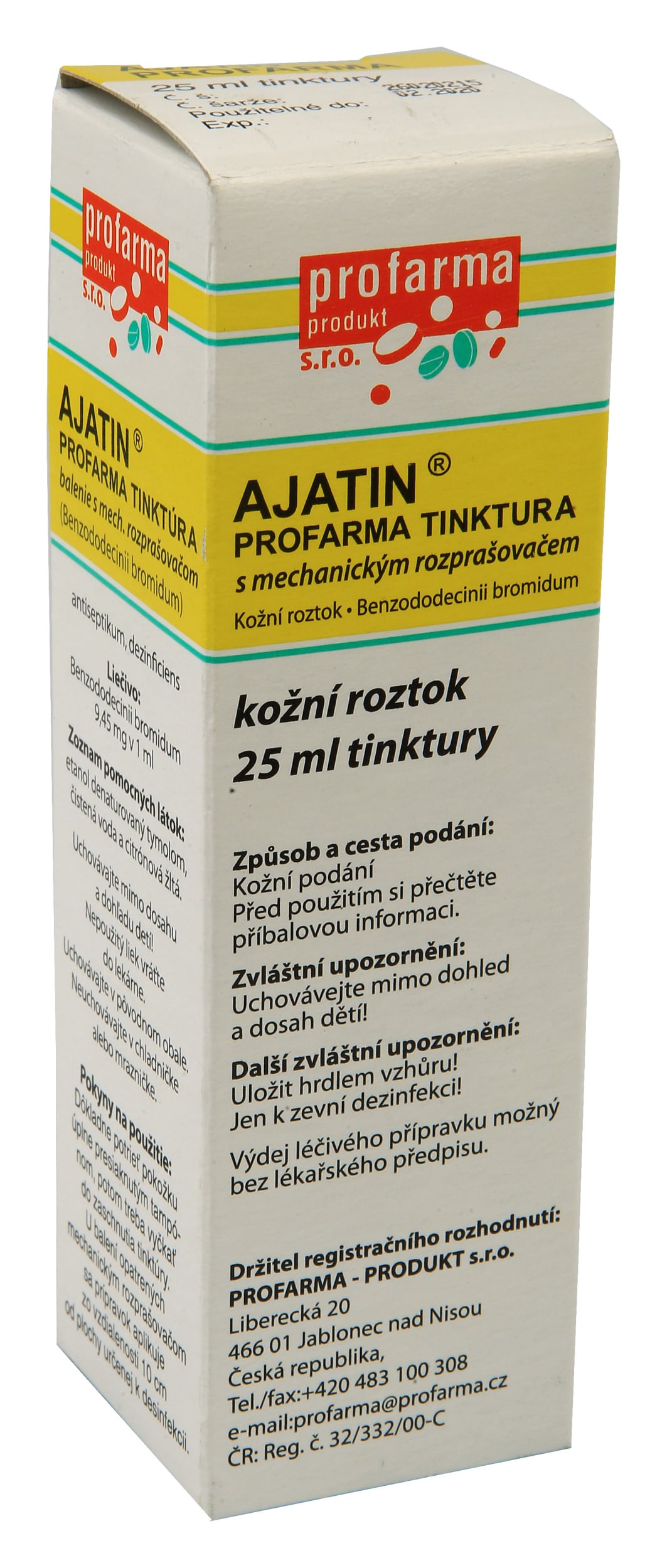 AJATIN PROFARMA TINKTURA S MECHANICKÝM ROZPRAŠOVAČEM 100MG/ML Kožní sprej, roztok 1X25ML