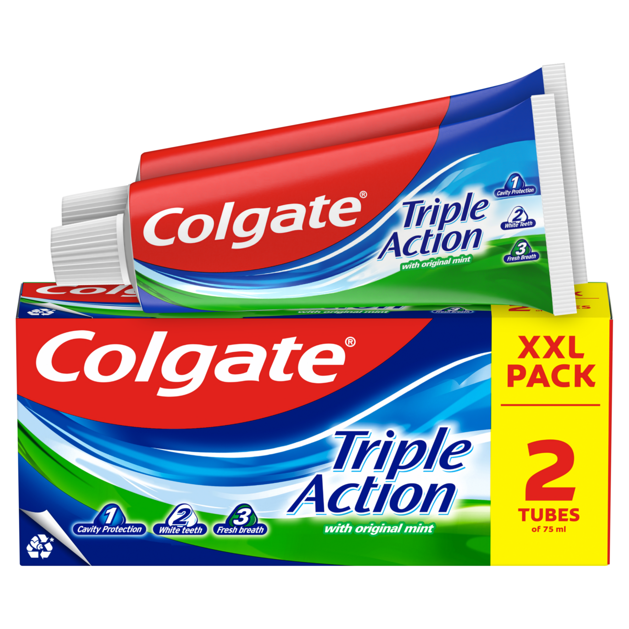 Colgate Triple Action Original Mint zubní pasta, 2×75 ml