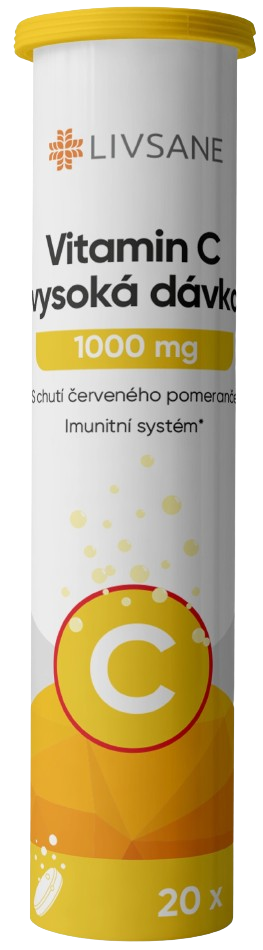 LIVSANE Vitamin C vysoká dávka 1000mg šumivé tablety červený pomeranč 20 ks