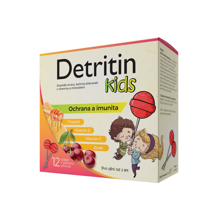 Detritin Kids lízátka na imunitu višeň 12ks
