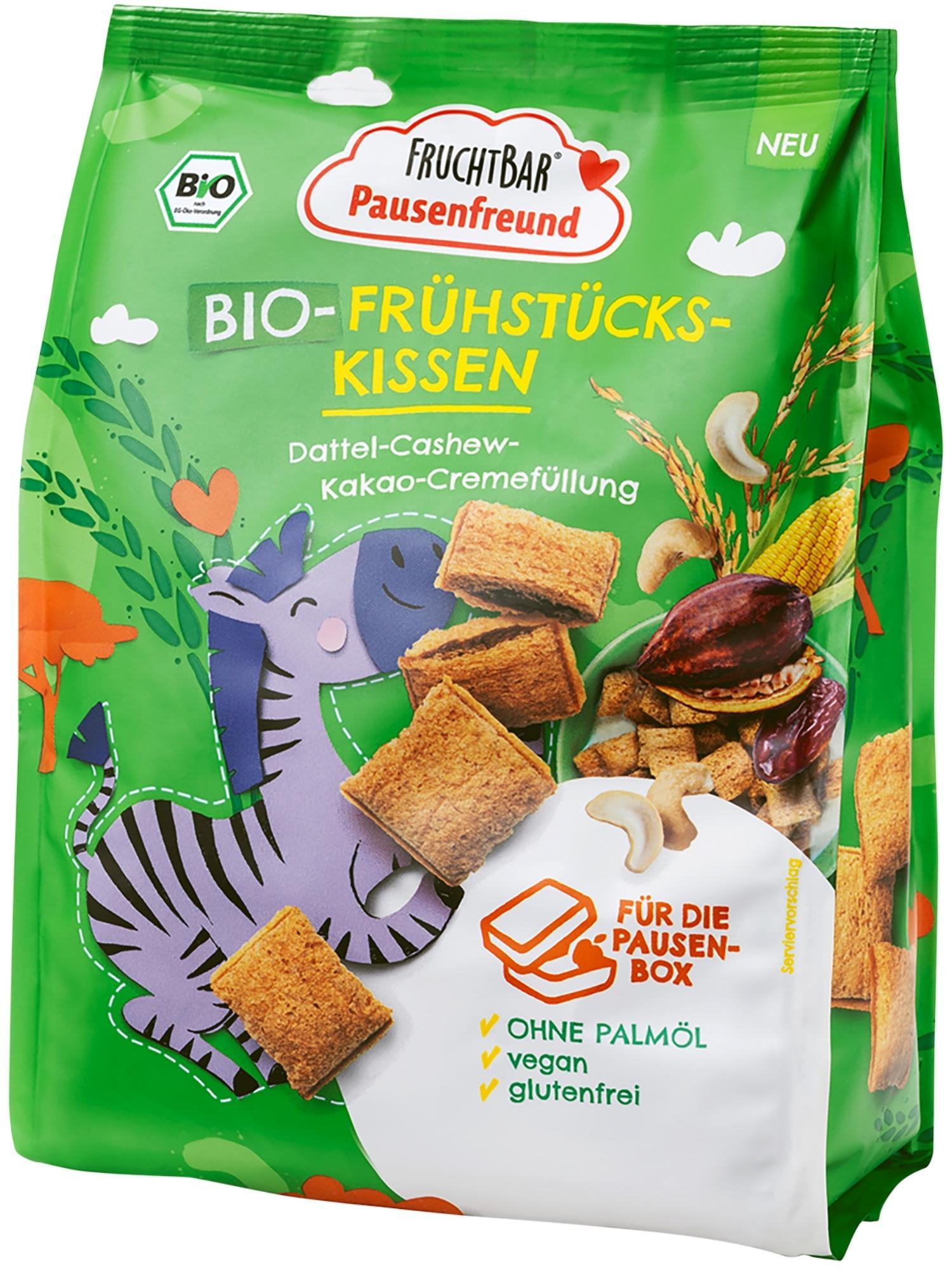 FruchtBar BIO Cereálie polštářky plněné kakaem a datlemi