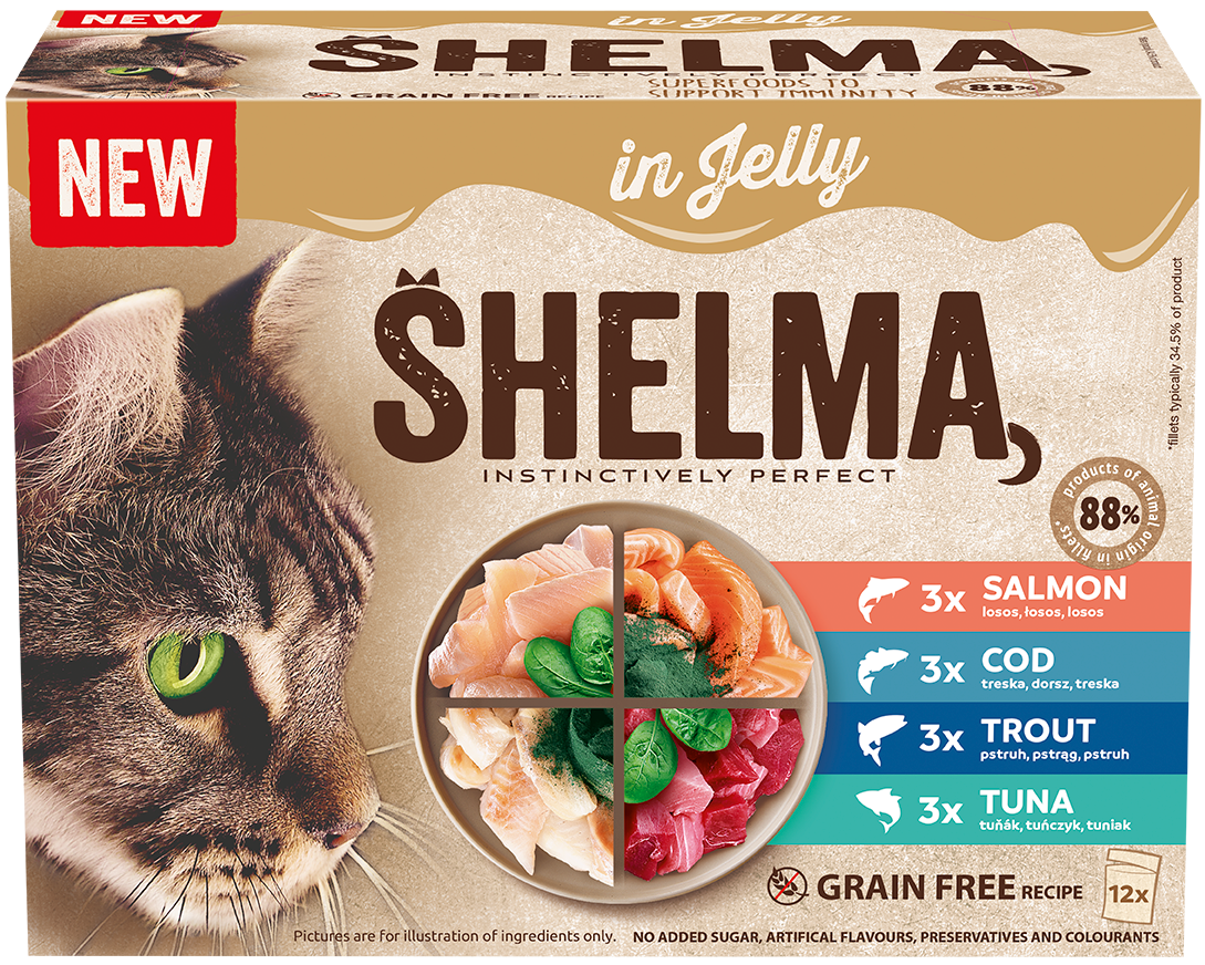 Shelma Sada rybích kapsiček v želé pro kočky 12×85 g