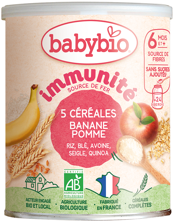 Babybio Immunité nemléčná pětizrnná obilná kaše s banánem a jablkem