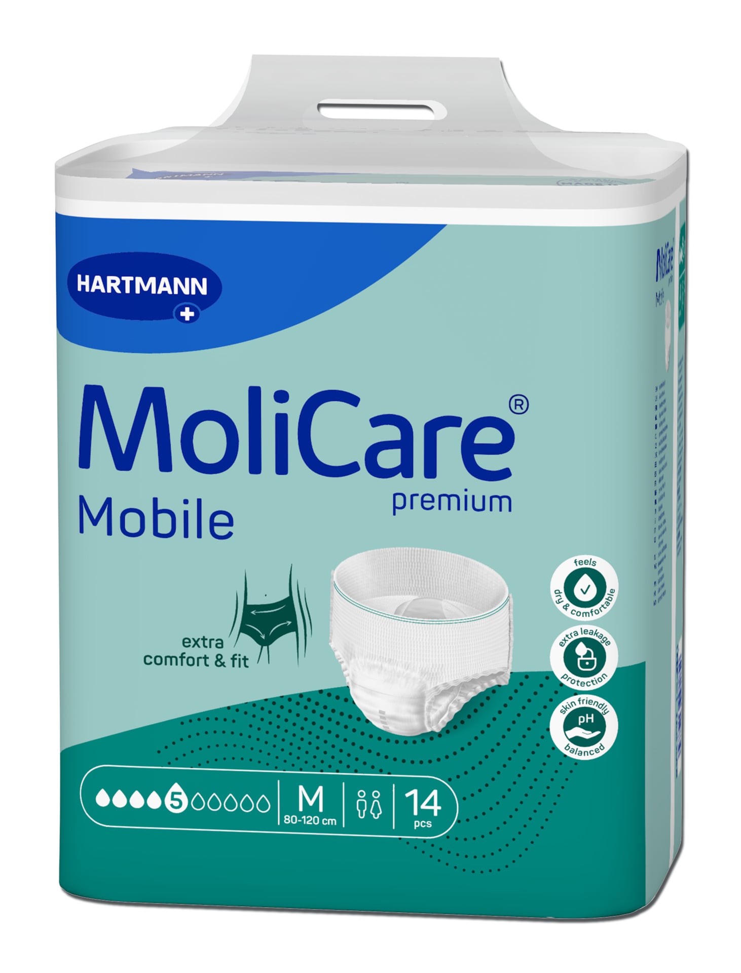 KALHOTKY NAVLÉKACÍ MOLICARE MOBILE 5 KAPEK M BOKY 80-120CM,1095ML,14KS